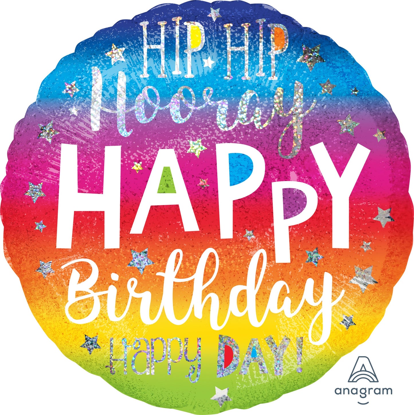 18" Holographic Hip Hip Hooray Birthday Balloon(Helium Inclued)