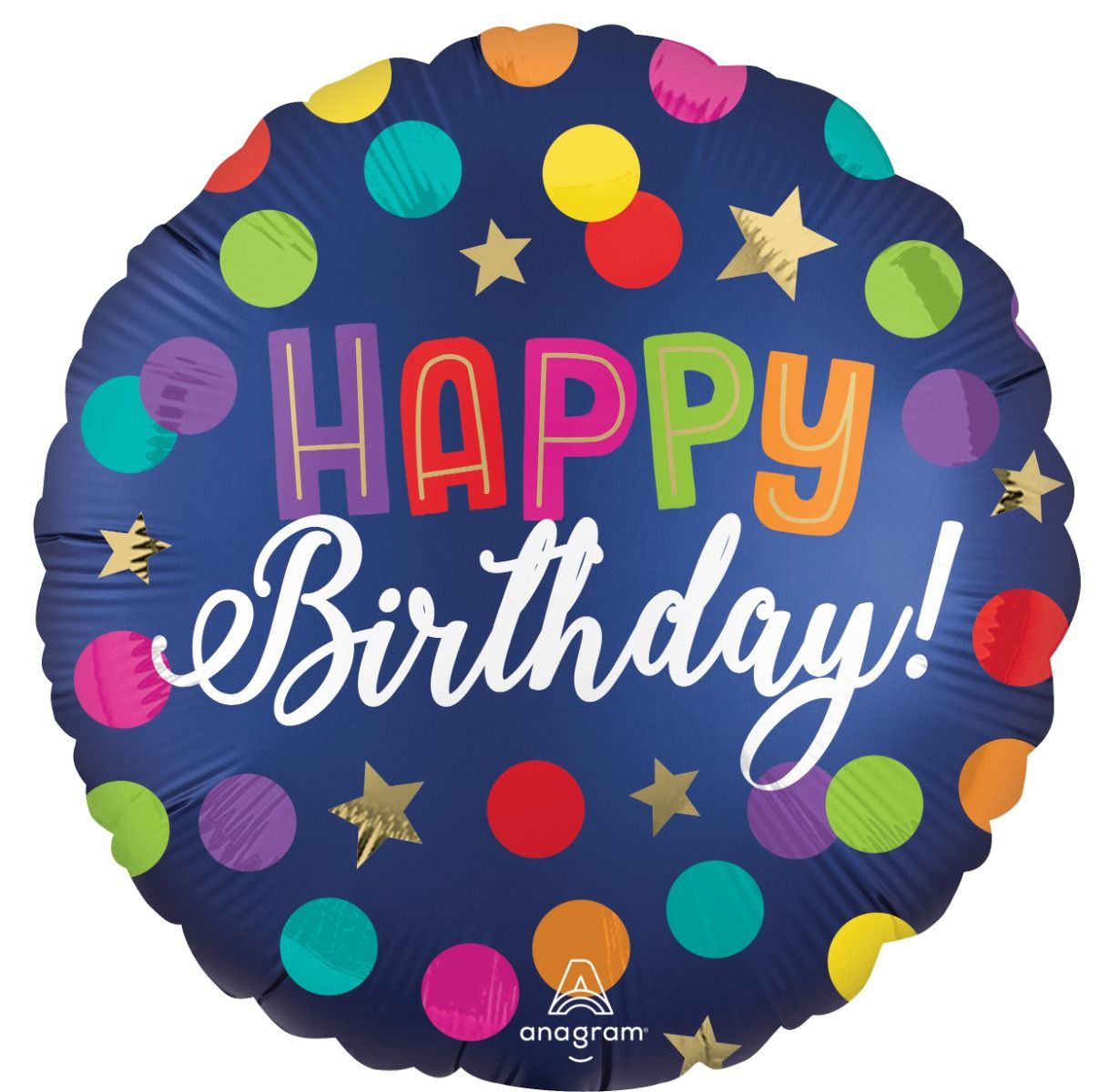 18"Standard Satin Happy Birthday Blue Confetti Balloon(Helium Inclued)