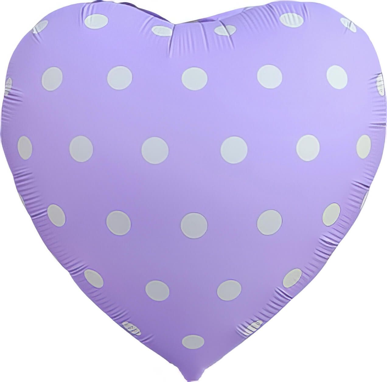 18" Matte Lilac Heart with White Polka Dots Balloon(Helium Inclued)