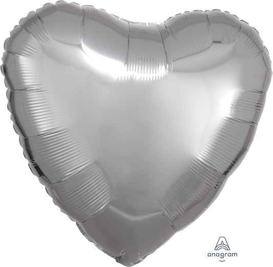 18" Metallic Silver Heart Balloon(Helium Inclued)