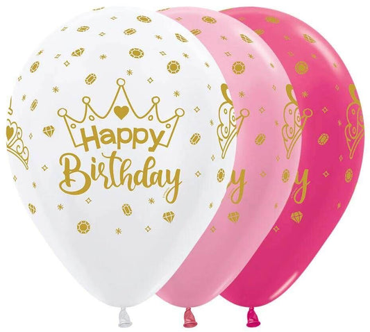 11" Happy Birthday Crowns Satin Balloon(Helium Inclued)