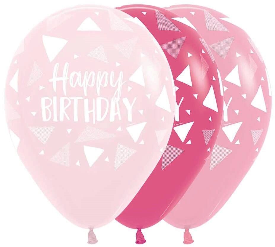 11" Happy Birthday Triangles Pink Balloon(Helium Inclued)