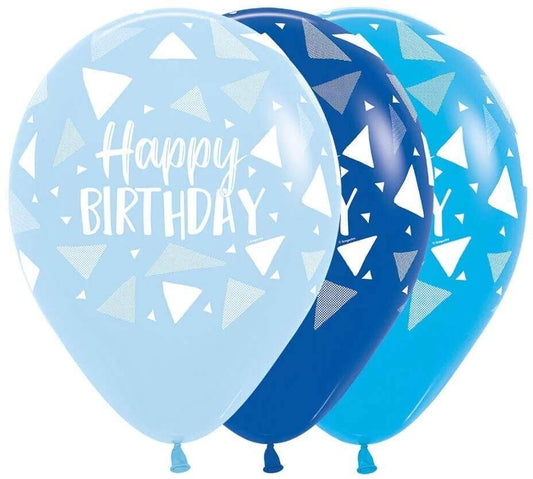 11" Happy Birthday Triangles Blue Balloon(Helium Inclued)