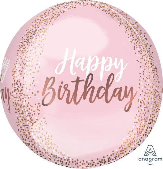 15" Orbz Blush Birthday Balloon(Helium Inclued)