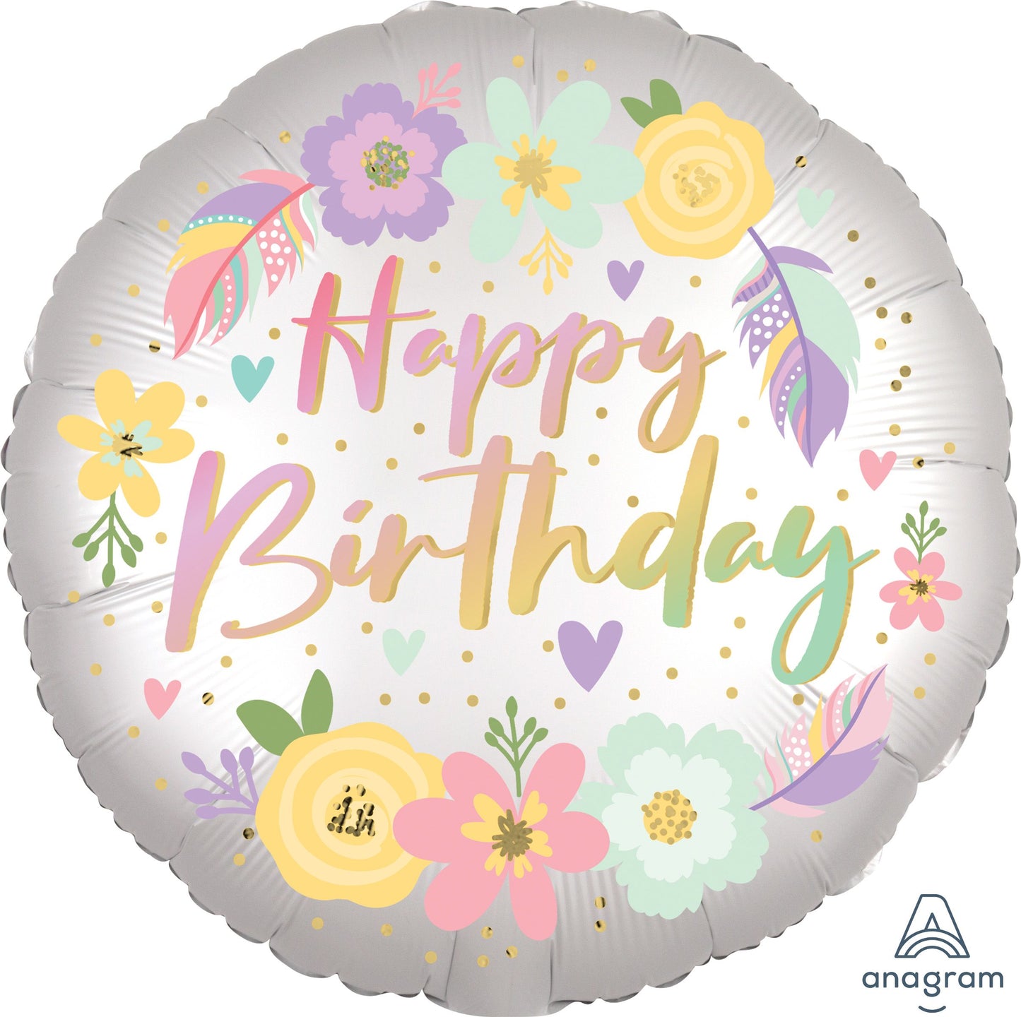 8" Boho Birthday Satin Flowers Balloon(Helium Inclued)