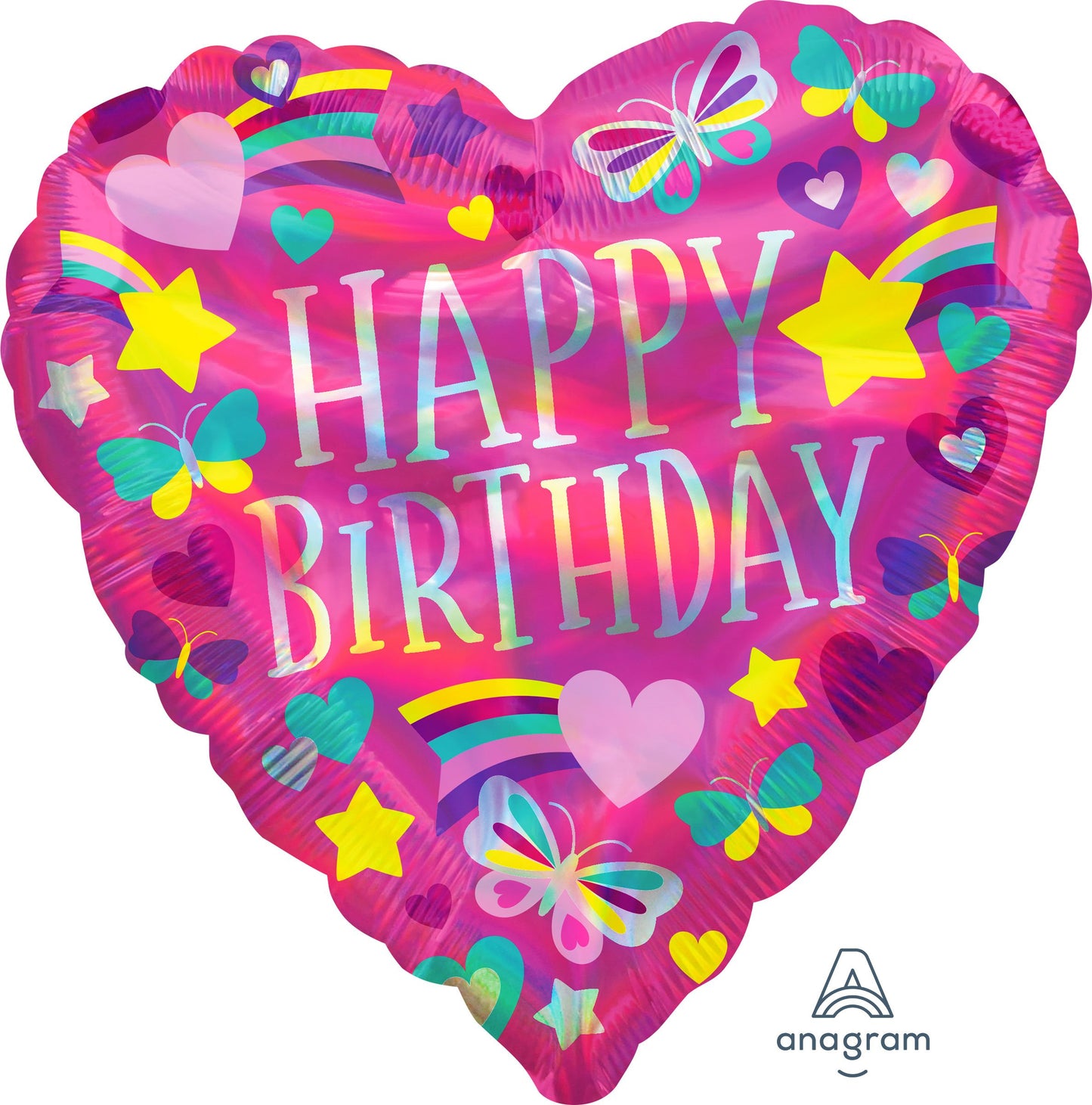 18" Iridescent Happy Birthday Rainbow Hearts Balloon Helium Inclued)