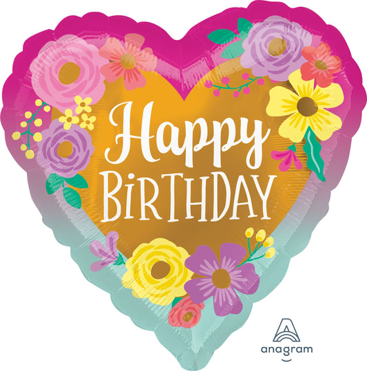 18" Happy Birthday Painted Flowers Balloon(Helium Inclued)