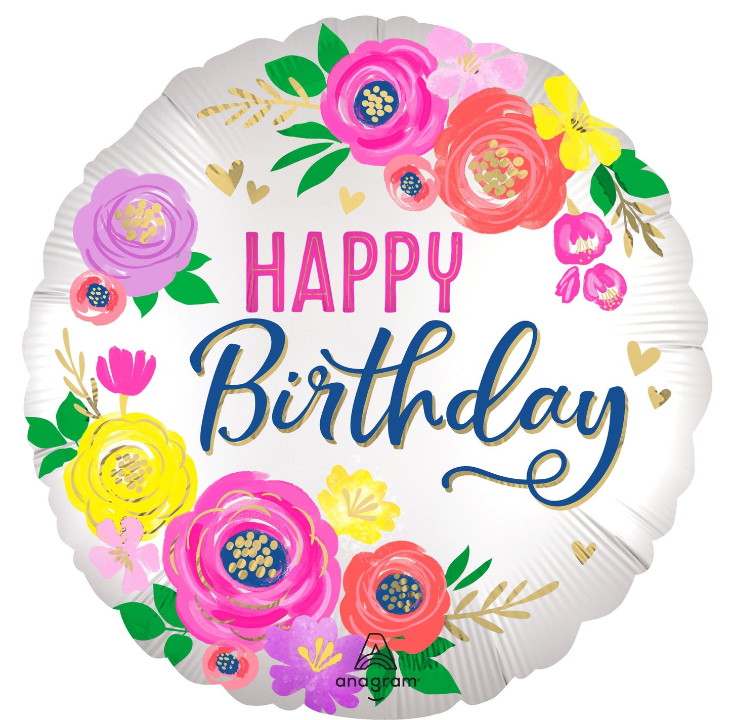 18" Artful Floral Birthday Balloon(Helium Inclued)