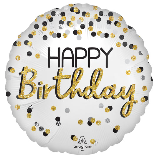 18"Standard Black Silver Gold Birthday Balloon(Helium Inclued)