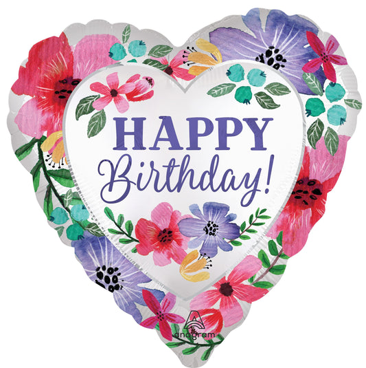 18"Standard Satin Happy Birthday Florals Balloon（Helium Inclued)
