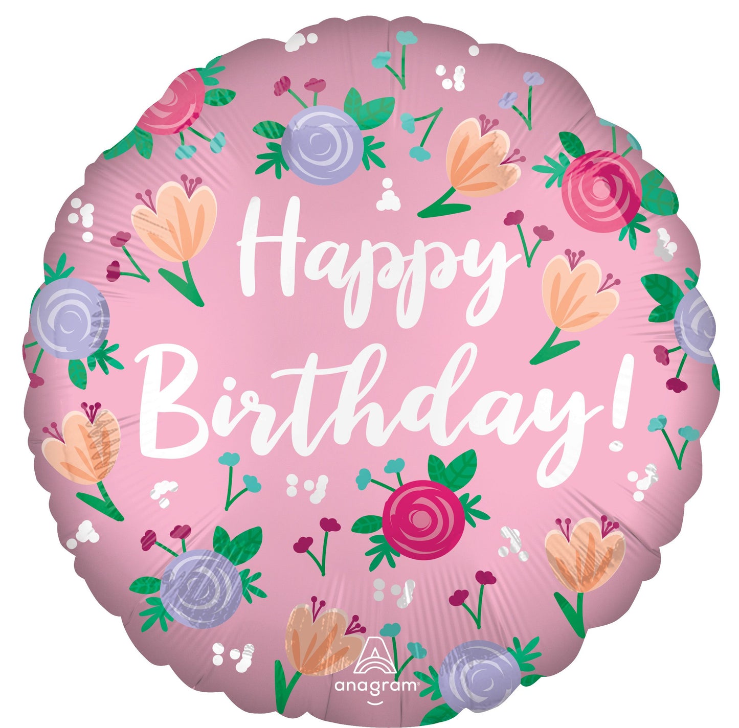 18"Standard Satin Happy Birthday Peony Balloon（Helium Inclued)