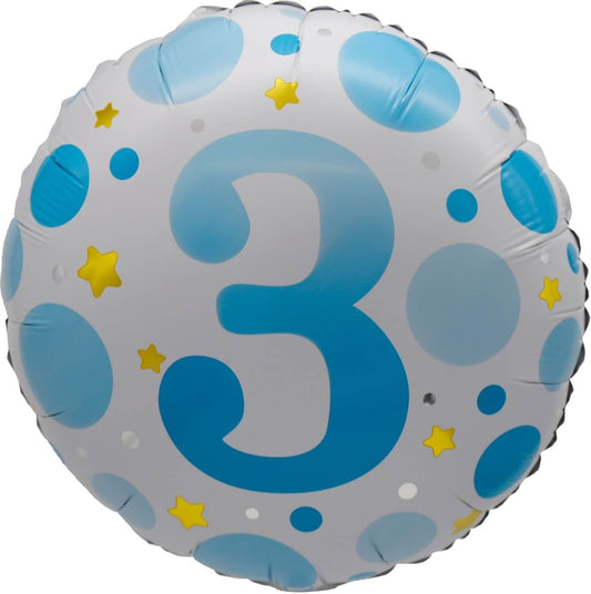 18" Age 3 Blue Dots Balloon(Helium Inclued)
