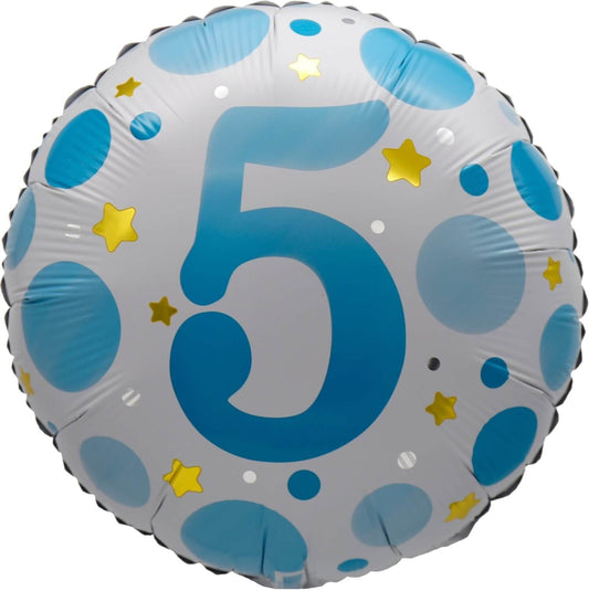 18" Age 5 Blue Dots Balloon(Helium Inclued)