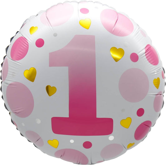 18" Age 1 Pink Dots Balloon(Helium Inclued)