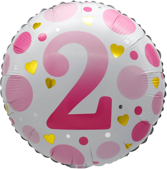 18" Age 2 Pink Dots Balloon(Helium Inclued)
