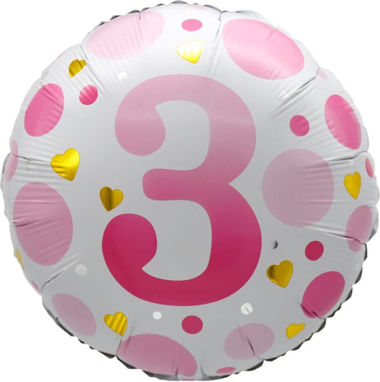 18" Age 3 Pink Dots Balloon(Helium Inclued)