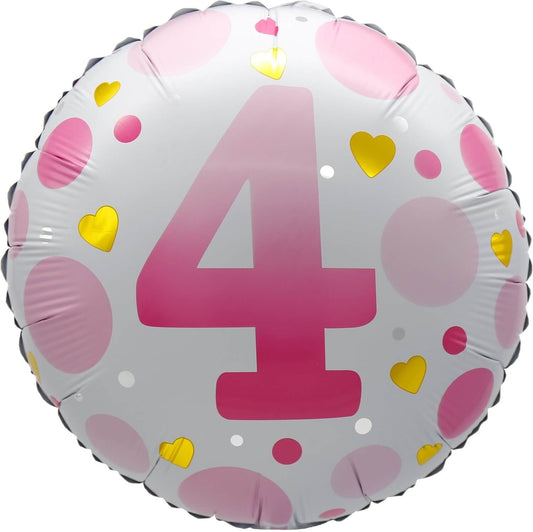 18" Age 4 Pink Dots Balloon(Helium Inclued)