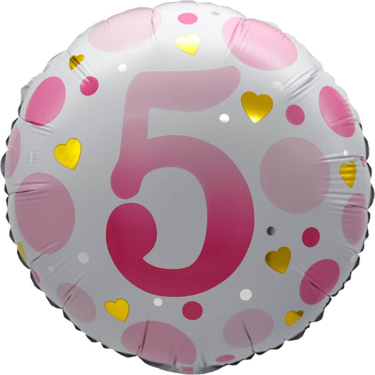 18" Age 5 Pink Dots Balloon(Helium Inclued)