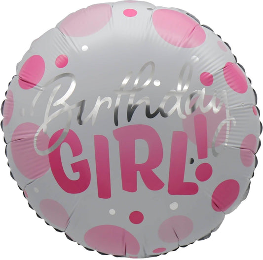 18" Birthday Girl Pink Dots Balloon(Helium Inclued)