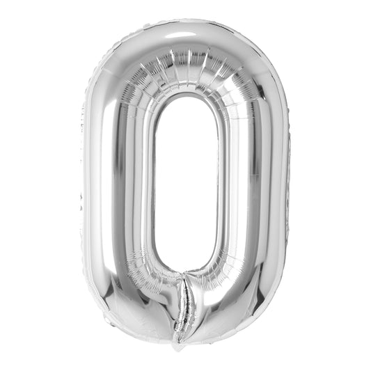 34" Silver Number 0 Balloon(Helium Inclued)