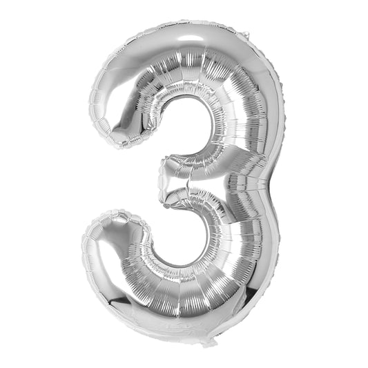 34" Silver Number 3 Balloon(Helium Inclued)