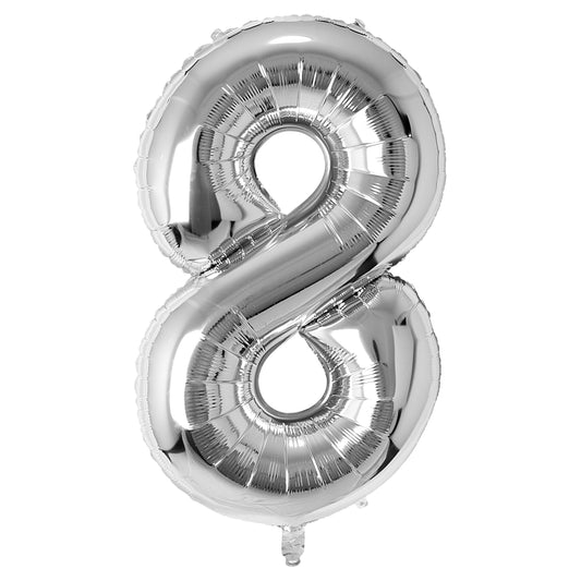 34" Silver Number 8 Balloon(Helium Inclued)