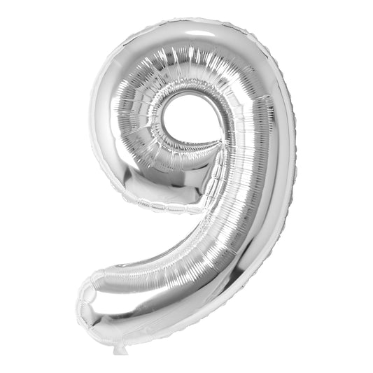 34" Silver Number 9 Balloon(Helium Inclued)