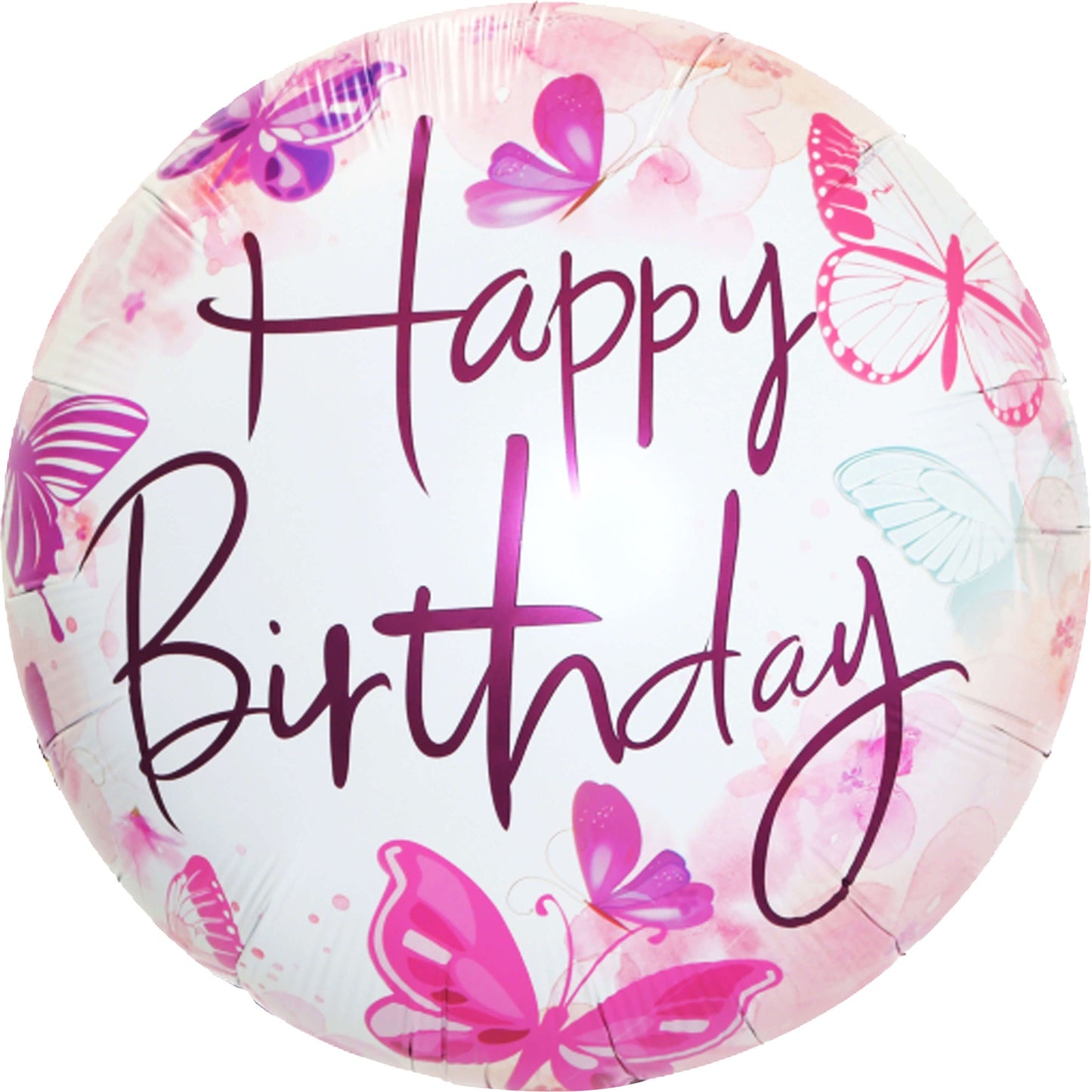 18" Happy Birthday Pink Butterflies Balloon(Helium Inclued)