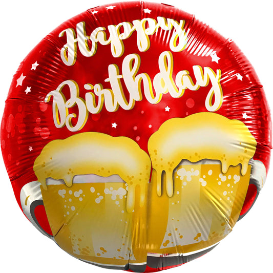 18" Happy Birthday Beer Cheers Red Balloon(Helium Inclued)