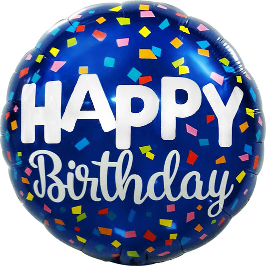 18" Happy Birthday Confetti on Blue Balloon(Helium Inclued)