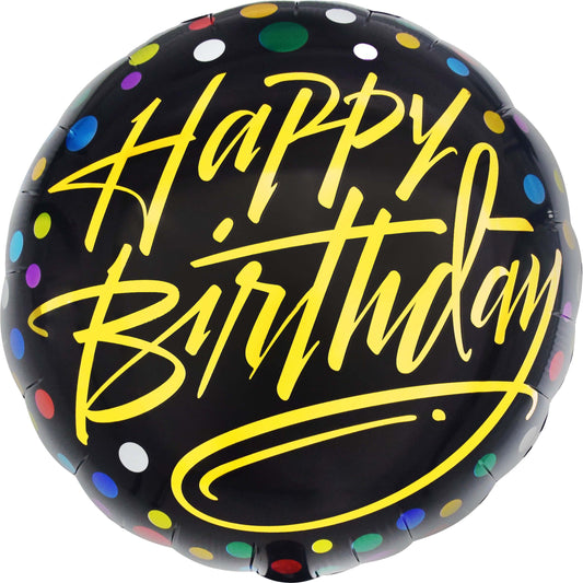 18" Happy Birthday Gold Script on Black Balloon(Helium Inclued)