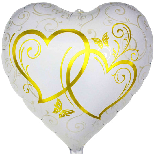 18" Entwined Hearts Gold on White Balloon(Helium Inclued)